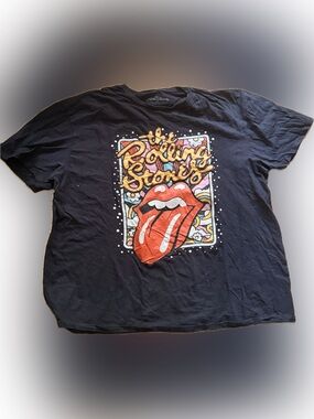 Vintage The Rolling Stones Black Tee with Red Tongue and Multicolor Graphic